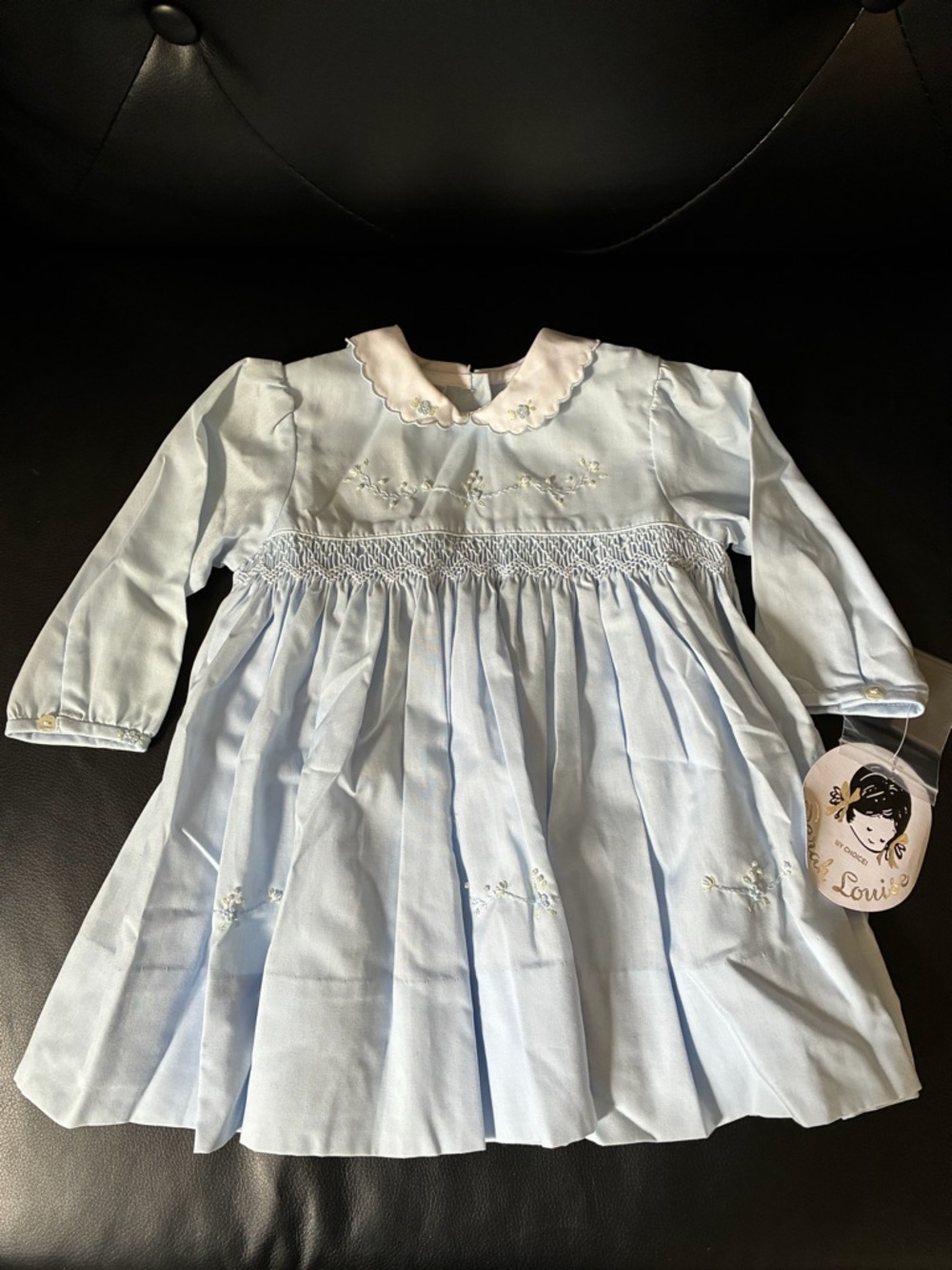 Louie Light Blue Smocked Long-Sleeve Girls Dress NWT!